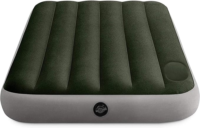 Intex 64762E Dura-Beam Standard Downy Air Mattress: Fiber-Tech – Full Size – Built-in Foot Pump – 10in Bed Height – 600lb Weight Capacity
