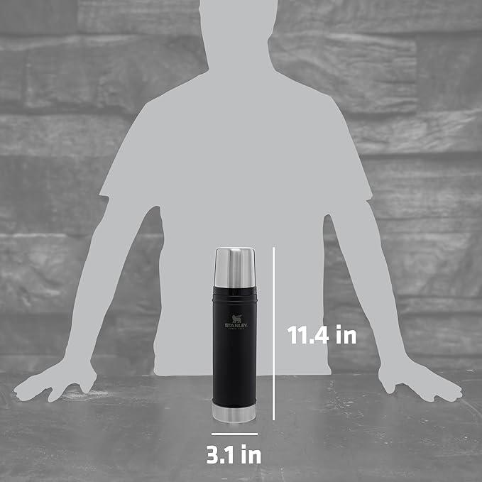 Stanley Classic Legendary Vacuum Bottle 20 oz | Wide Mouth with Leakproof Cup Lid | Keep Drinks Hot or Cold | Packable for Travel | Insulated Stainless Steel Thermos | BPA-Free | Matte Black