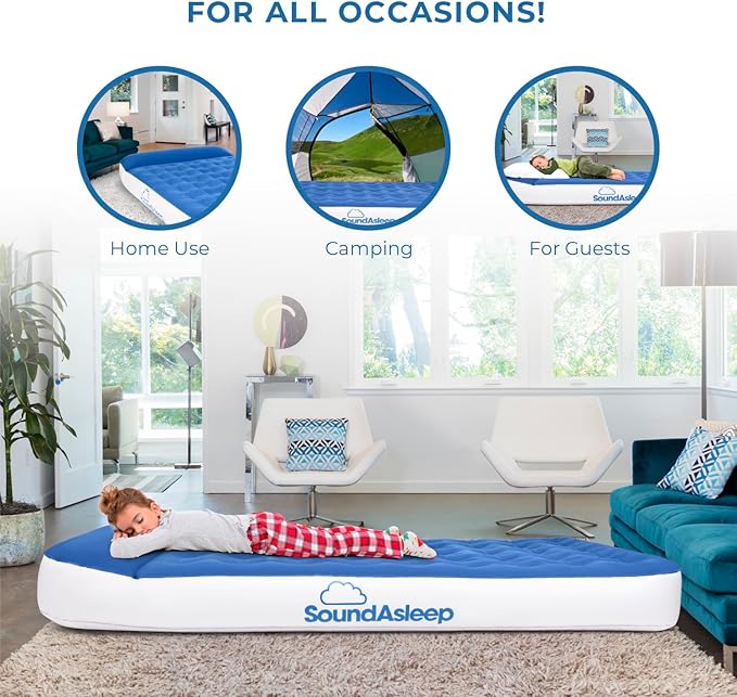 SoundAsleep Dream Series Big Kids Air Mattress with High Speed External Pump - Portable, Blow up Bed for Big Kids - Inflatable Air Mattress for Home and Camping