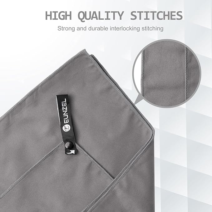 Eunzel Quick Dry Camping Towel, Microfiber Travel Towel 3 Size at 1 Pack,Fast Drying Towel Set for Camping, Beach, Gym, Sports, Yoga & Swimming Pool, Dark Grey/Grey