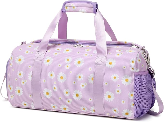 Dance Bag Ballet Bag for Girls Teen Travel Duffel Bags Sports Gym Bag Yoga Bags Cheer Bag Girls Weekender Bag Corduroy Daisy Dance Bag with Shoe Compartments(purple daisy)