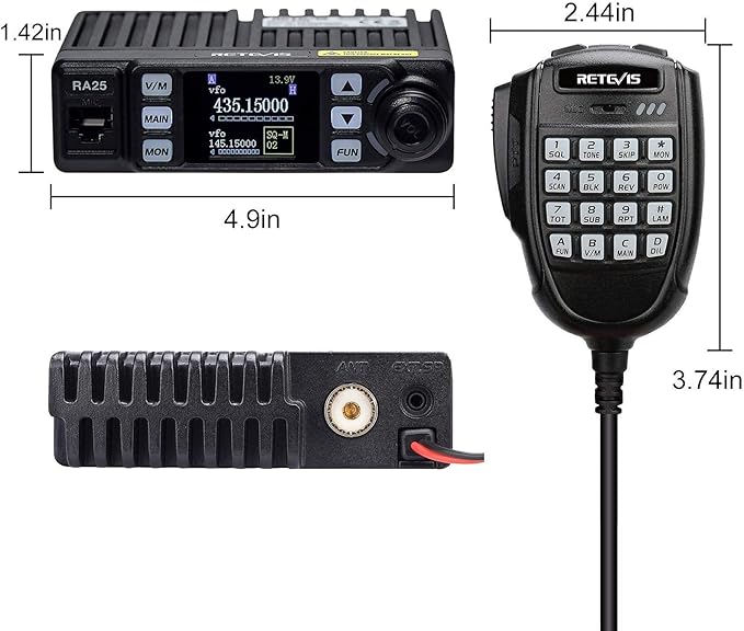 Retevis RA25 Dual Band Mobile Radio, Long Range Mini Mobile Car Transceiver, 500 Channels DTMF LCD Display, 2m 70cm Mobile Two Way Radio Mobile Car Radio for Vehicle Truck Traveling(1 Pack)
