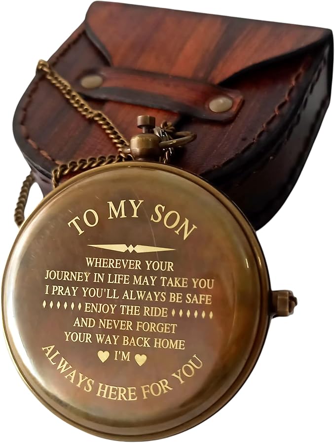to My Son Compass Personalized Sundial Compass with Leather Case/Gift for Son/to My Son Gifts/Mom to Son Gift/Dad to Son/Grandson Gift, Directional Magnetic Sundial Compass