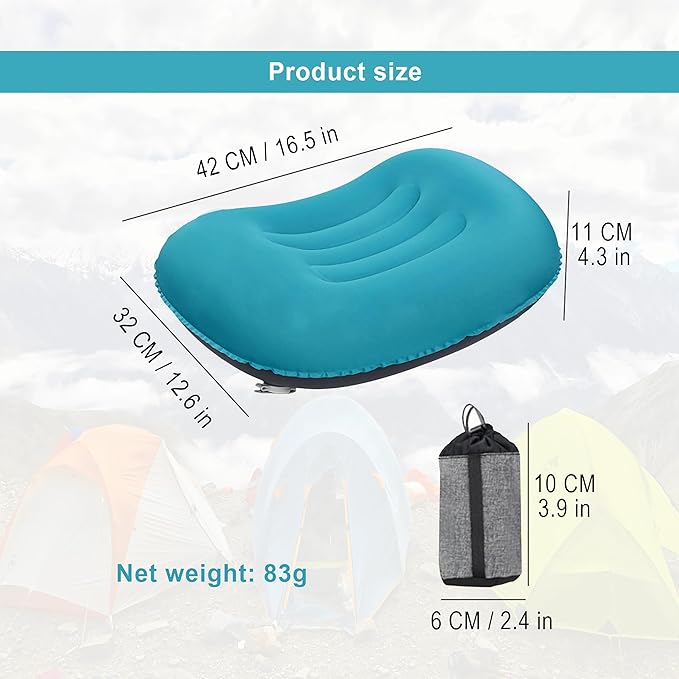 Portable Inflatable Neck Pillow for Outdoor Travel, Camping, Office Naps-Polyester,Color Available-Simple and Comfortable (Cyan)