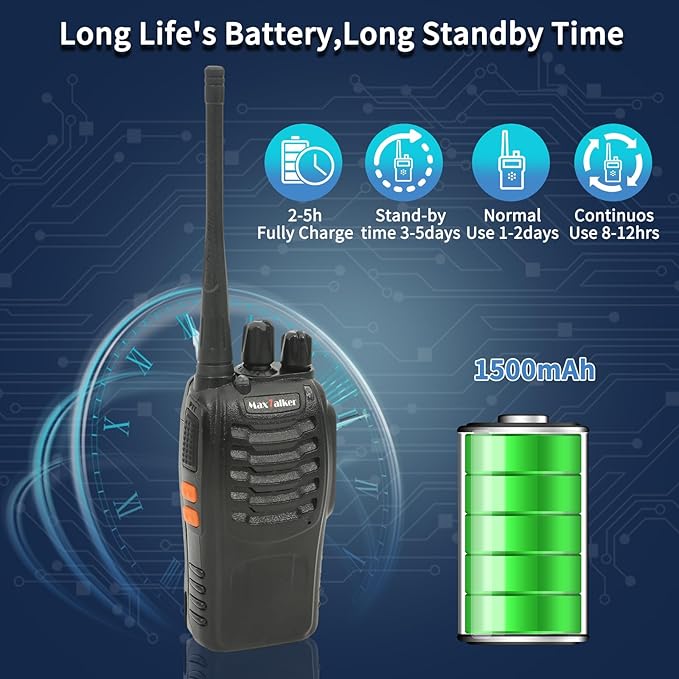 Walkie-Talkies Long Range 2-Way Radios: MaxTalker Rechargeable Walkie Talkies for Adults, Walkie Talkie Earpiece with Mic, Walky Talky with VOX Flashlight and Charger for Home and Outdoor(6 Pack)