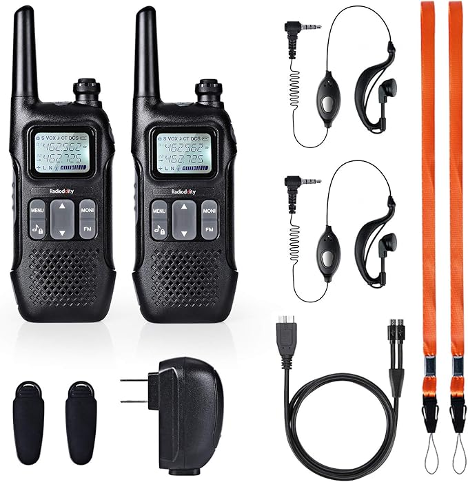 Radioddity FS-T1 FRS NOAA Two-Way Radio, Rechargeable Walkie Talkies, 22 CH, Earpiece, Flashlight, USB Charging, Perfect for Hiking Camping Security Team, 6 Pack