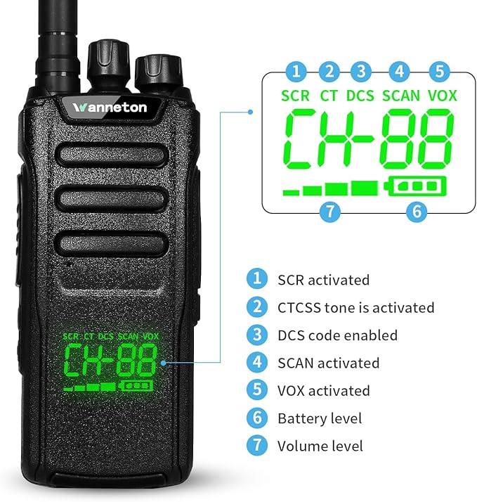Q10 walkie talkies for Adults Long Range, 99 Channel GMRS 5W Two Way radios with one-Key Alarm, one-Key Frequency Scrambling, LED Digital Display, VOX, TOT(2 Pack)