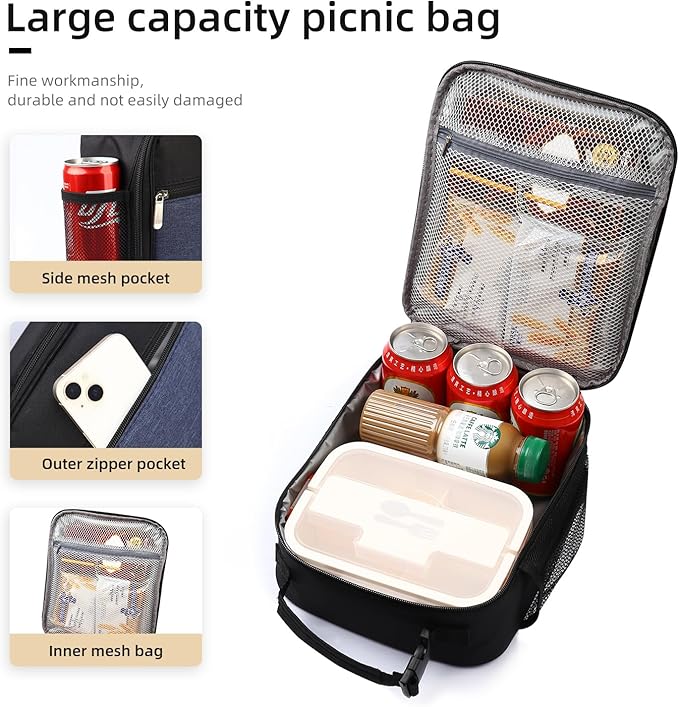 Lunch box Lunch bag for men women Insulated Lunchbox Lunch bags for Work Picnic Travel (Thicken navy blue)