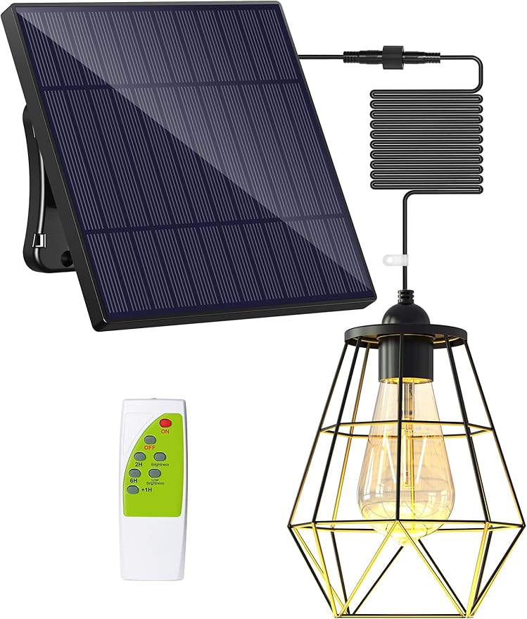 intelamp Solar Pendant Lights with Remote Control, Solar Powered Shed Light, 4000mAh Solar Powered Light Hanging Lights with 16.4ft Cable for Indoor and Outdoor Storage, Room,Home,Yard,Porch, Balcony