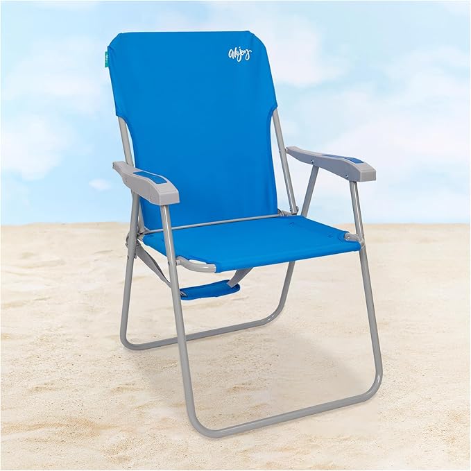 #WEJOY Folding Beach Chair for Adults, Lightweight Beach Chair with Shoulder Straps, High Back Beach Chairs with Hard Armrest, Supports 300lbs for Beach Lawn Concert