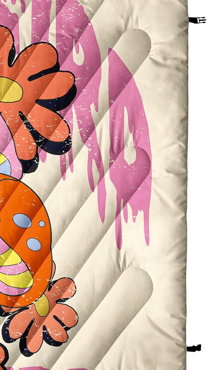Axolotl Mushroom Printed Camping Blanket,Orange Pink Flowers Lightweight Packable Outdoor Blanket,Wild Fungus Puffy Camping Blanket,Colorful Mushrooms Backpacking for Camping,Sleeping,Hiking,Picnic