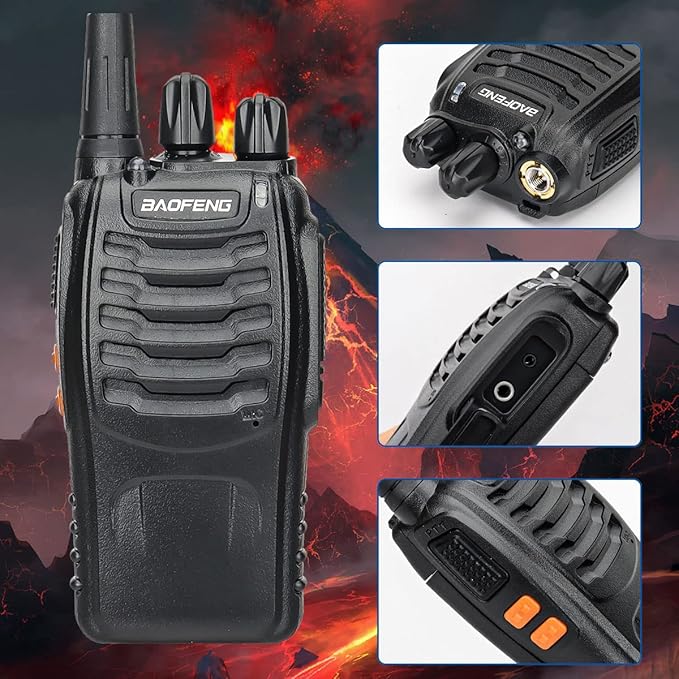 BAOFENG Walkie Talkies Long Range for Adults 2 Way radios with Programming Cable and Earpieces Walky Talky Rechargeable Handheld Two Radios Flashlight Li-ion Battery USB Charger(4 Pack), (BF-888S)