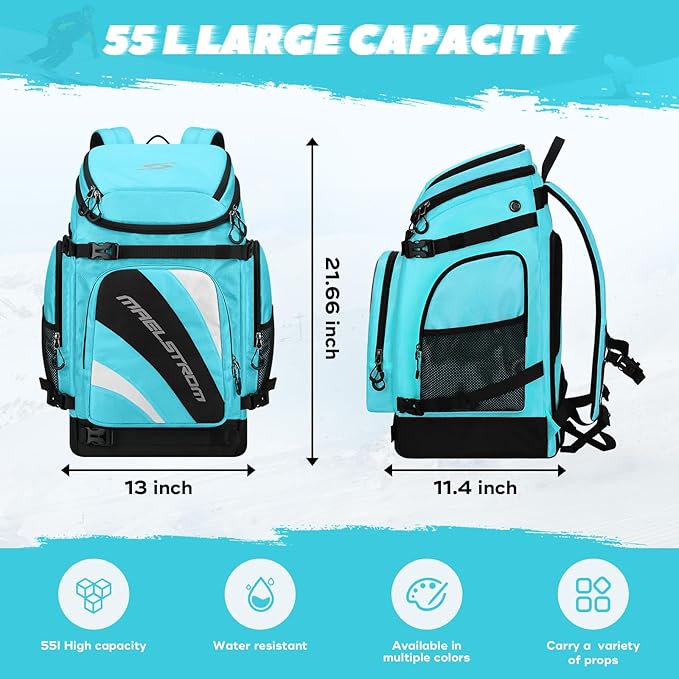 Maelstrom Ski Boot Bag,55L Large Ski Boots Travel Backpack for Men Women,Waterproof Snowboard Boot Bag for Skis Accessories