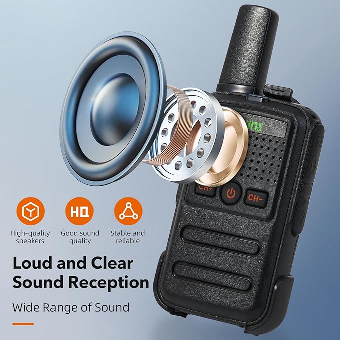 RV-C2 Two Way Radio 16-CH UHF Walkie Talkies Rechargeable with Li-ion Battery and Charger, VOX, Scan (4 Pack)