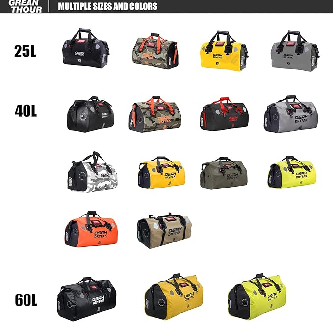 Motorcycle Dry Bag - Waterproof Motorcycle Duffle & Luggage Tail Bag Saddle Bags with Roll Top Closure, Large Storage Space,for Motorcycle Back Seat(Jungle, 40L)
