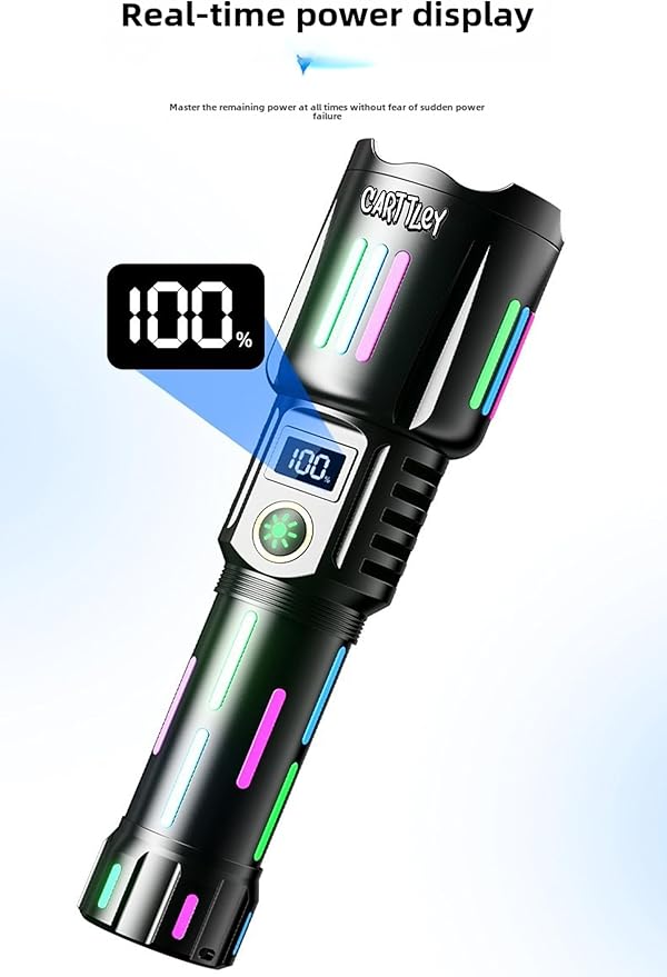 Rechargeable LED Flashlight, 2,000,000 Lumens, Tactical, 5 Modes, Zoomable, IP67 Waterproof, for Camping/Home, Powerful Tactical Flashlight for Emergencies, Camping, Hiking