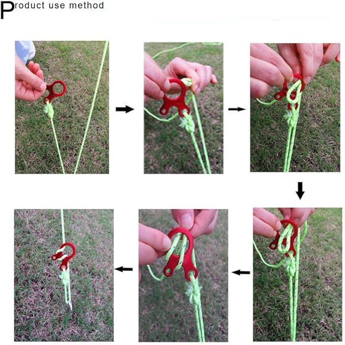 Pack of 10 Aluminum Guyline Wind Rope Buckle Cord Adjuster for Tent Camping Hiking Backpacking Outdoor Activity, Red