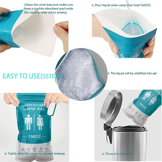Pee Bags for Travel for Men12pcs Urinal Bags 750ML Disposable Urine Bag