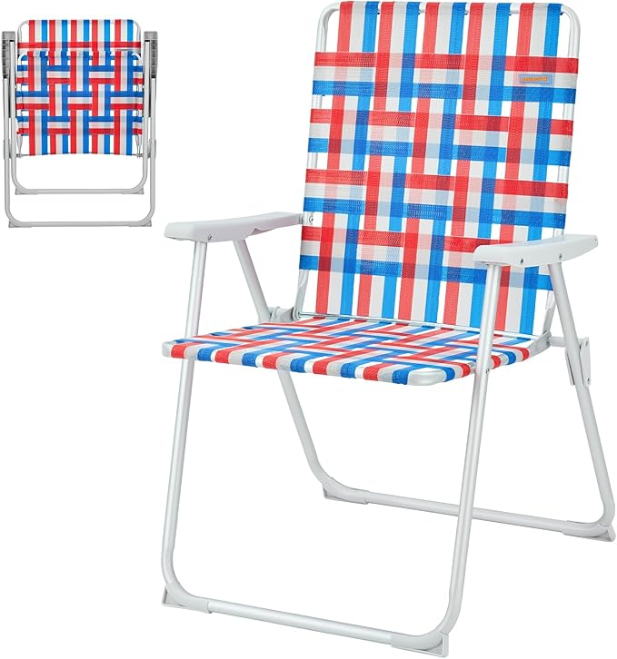 #WEJOY Folding Beach Chair for Adults, Lightweight Beach Chair with Shoulder Straps, High Back Beach Chairs with Hard Armrest, Supports 300lbs for Beach Lawn Concert