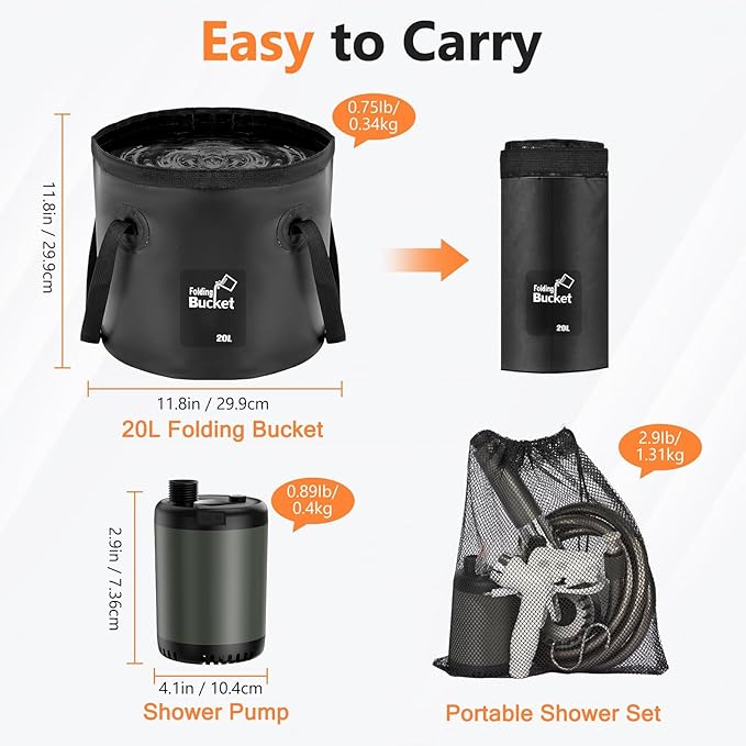 Catlyn Portable Camping Outdoor Shower Kit Rechargeable Electric Intelligent Shower Pump PX7 Waterproof for Outside Hiking Dog Bath Beach Traveling