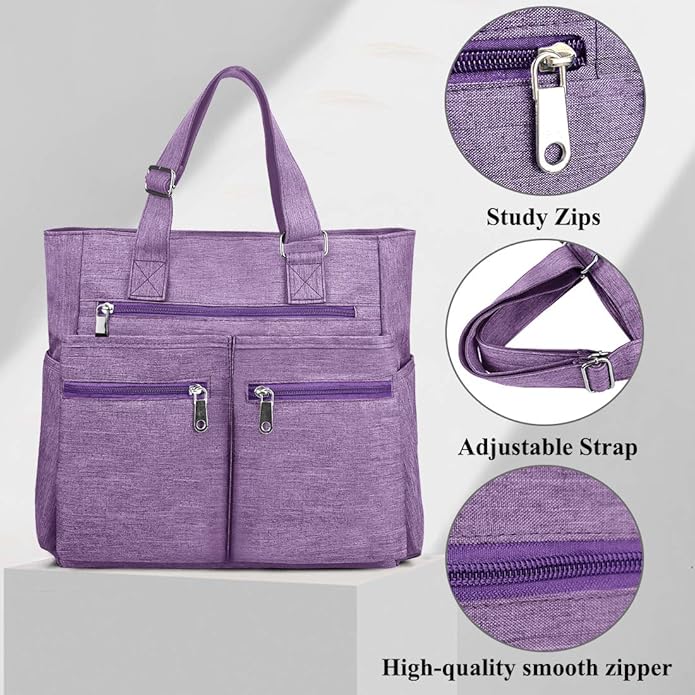 VOLGANIK ROCK Canvas Tote Bag Waterproof Nylon Multi Pocket Shoulder Bags Laptop Work Bag Teacher Purse Handbag for Women Men