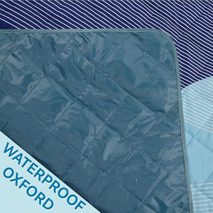 Whale Flotilla Extra Large Outdoor Picnic Blanket (60”x80”), Foldable Waterproof Sand Beach Mat Camping Blankets, Lightweight Soft Handy Mat Tote for Park Hiking Travel, Blue