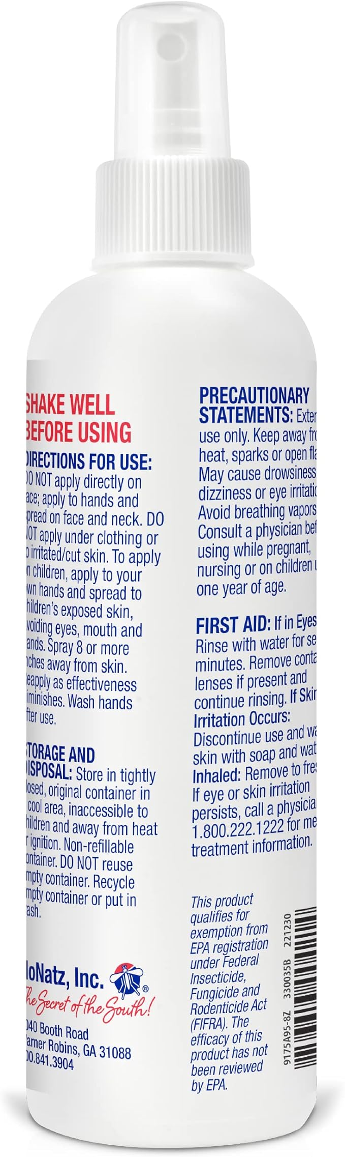 No Natz Botanical Bug Repellant, Effective for Gnat, Mosquito, and Biting Flies, Hand-Crafted and DEET-Free, Non-Greasy Formula, 8 Ounce Spray Bottle