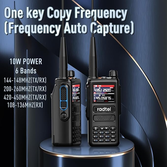 Radtel RT-470 10 Watt Long Range Multi-Band Ham Radio 144-148/420-450/1.25M 2800mAh USB-C Battery, 256CH AM Aircraft Band Handheld Walkie Talkie One Key Frequency Match NOAA FM Radio Receive