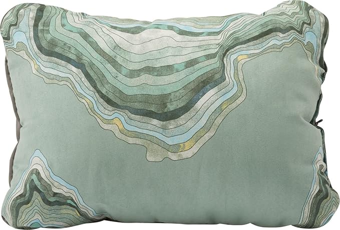 Therm-a-Rest Compressible Cinch Camping and Backpacking Pillow, Large - 16 x 23 Inch, Sage Topo Wave Print