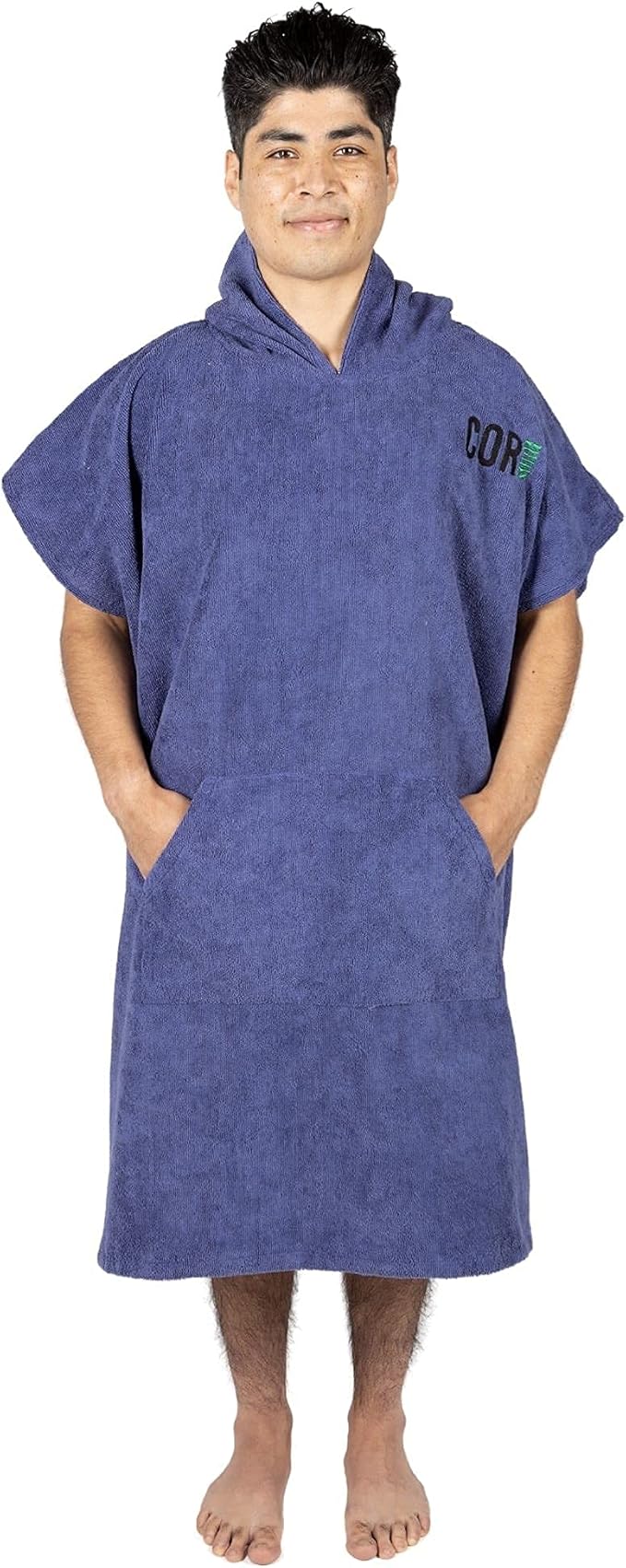 COR Surf Poncho Changing Towel Robe with Hood and Front Pocket | Thick Quick Dry Microfiber Wetsuit Poncho Towel for Surfing Beach Pool Swim (Large, Cobalt)
