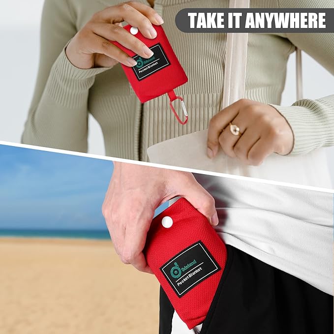 Odoland Beach Blanket Picnic Blanket, SandProof Waterproof Outdoor Pocket Blanket with Portable Bag, Foldable Lightweight Sand Free Quick Drying Beach Mat for Hiking Camping Picnics Travel Concert