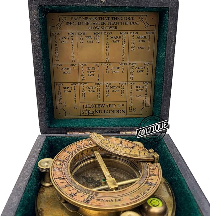 AV Nautical Sundial Brass Compass with Wooden Box - Gifts for Father/Brother/Sailor/Marine
