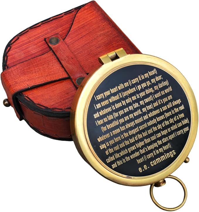 Personalized Brass E.E. Cummings Poem Compass Vintage Style Directional Magnetic/Navigation Push Open Compass Gift Ideas for Valentine's Day, Christmas