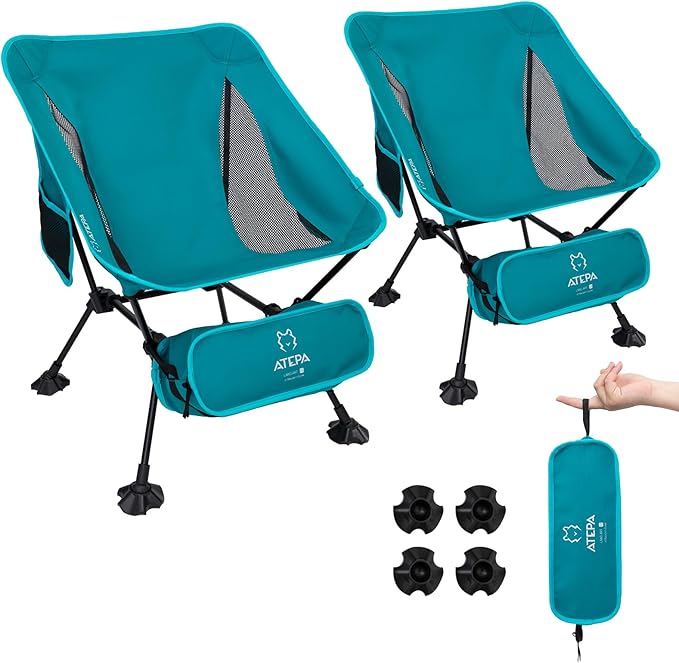 ATEPA Backpacking Chair, Ultralight Folding Portable Small Camping Chairs for Adults Compact Foldable Beach Seat with Anti-Sinking Feet & Aluminum Frame for Outdoor Hiking Travel Fishing