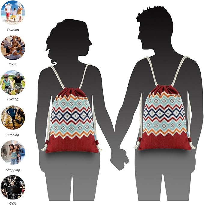 Drawstring Backpack Bohemia Style String Bag Canvas Beach Sport Daypack