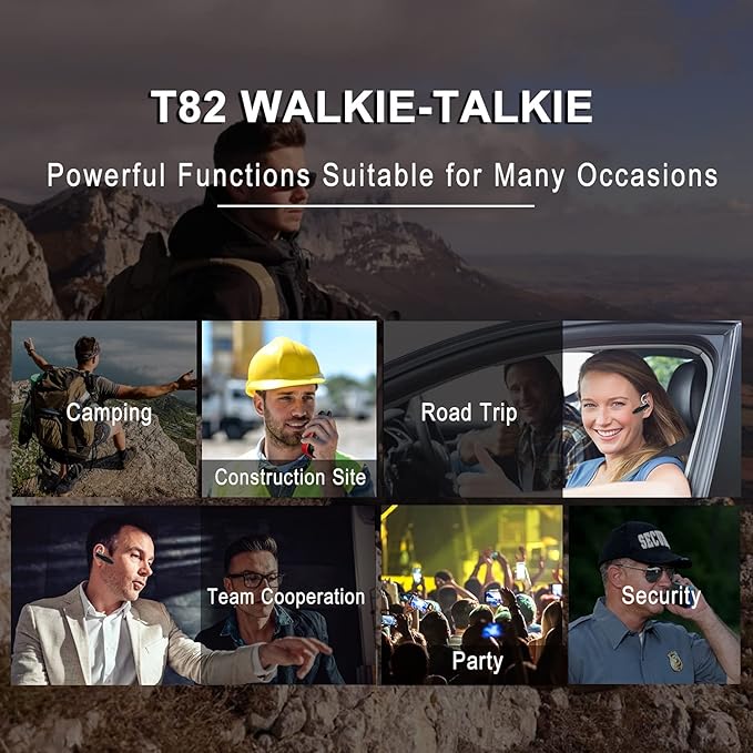 Rechargeable Walkie Talkies for Adults,Two Way Radios with Bluetooth Earpieces and Mic,Rechargeable Batteries,NOAA SOS Vibration Micro-USB Charger,Long Range Walkie Talkies