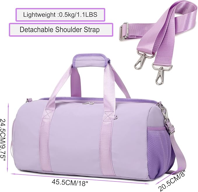Dance Bag for Girls Sports Duffel for Girls Teen Duffle Bag Girls Weekender Bag Girls Overnight Bag Teen Gym Bag Travel Ballet Bags Yoga Bags Cheer Bag with Shoe Compartments(Purple)