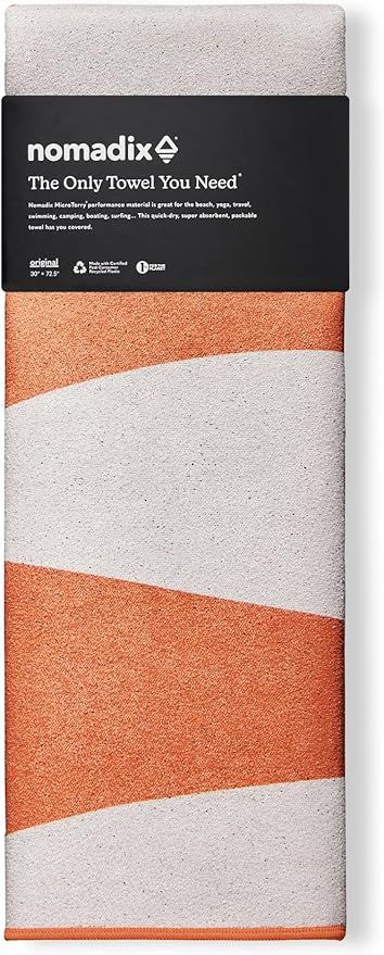 Nomadix Original Towel - Perfect for Beach, Pool, Travel, Camping, Yoga - Made with Recycled Materials - Super Absorbent - Sand Resistant - MCM Orange - 72.5x30
