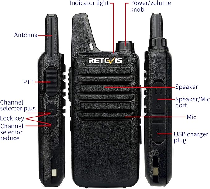 Retevis RT22 Walkie Talkies Mini, Rechargeable Two Way Radio Long Range, 2 Way Radio Small, Portable VOX, for Business Commercial Work School Church Restaurant (20 Pack,Black)