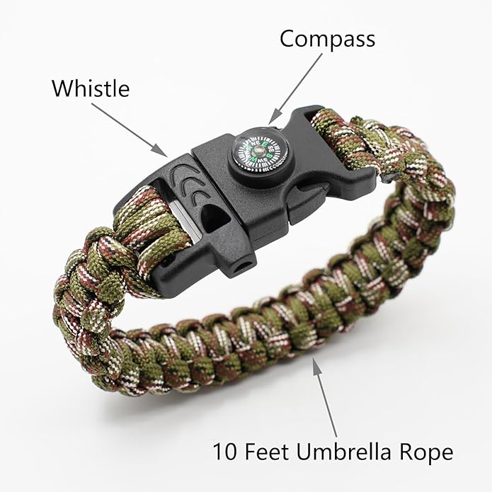 8 Pack 3in1 Emergency Survival Bracelet with Whistle and Compass,Survival Kit,Wild Camping Equipment Kit,Wildness Emergency Survival Kit for Camping,Outdoor Travel, Hiking, Emergency Survival Or First Aid.