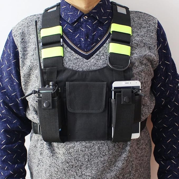 Universal Radio Harness Chest Rig Bag Pocket Pack Holster Vest for Motorola Midland Two Way Radio (Rescue Essentials) (Bright Green)