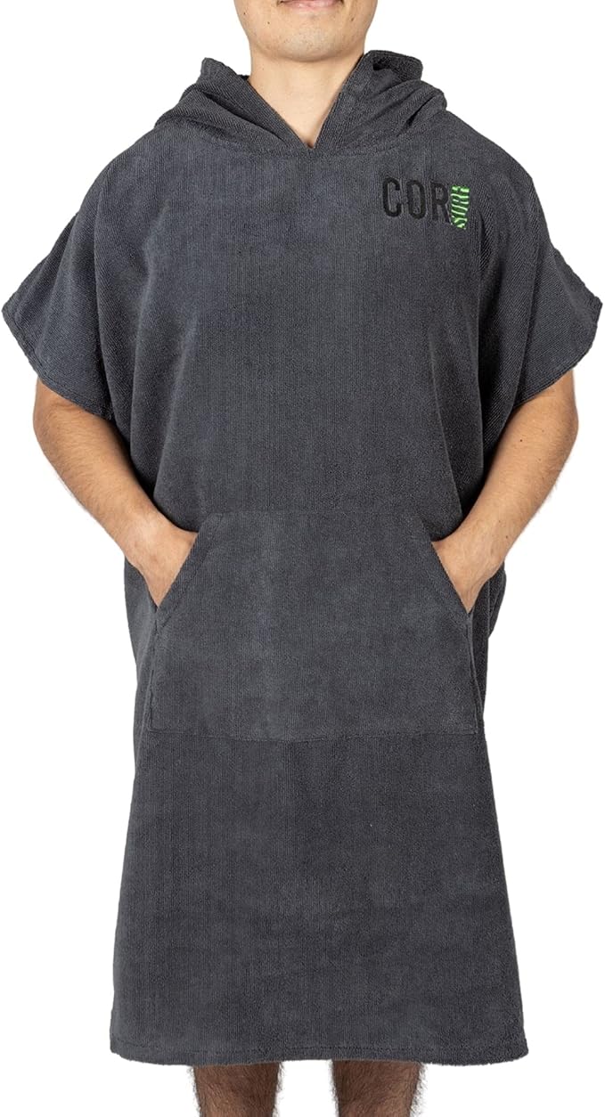 COR Surf Poncho Changing Towel Robe with Hood and Front Pocket | Thick Quick Dry Microfiber Wetsuit Poncho Towel for Surfing Beach Pool Swim (Large Dark Gray)