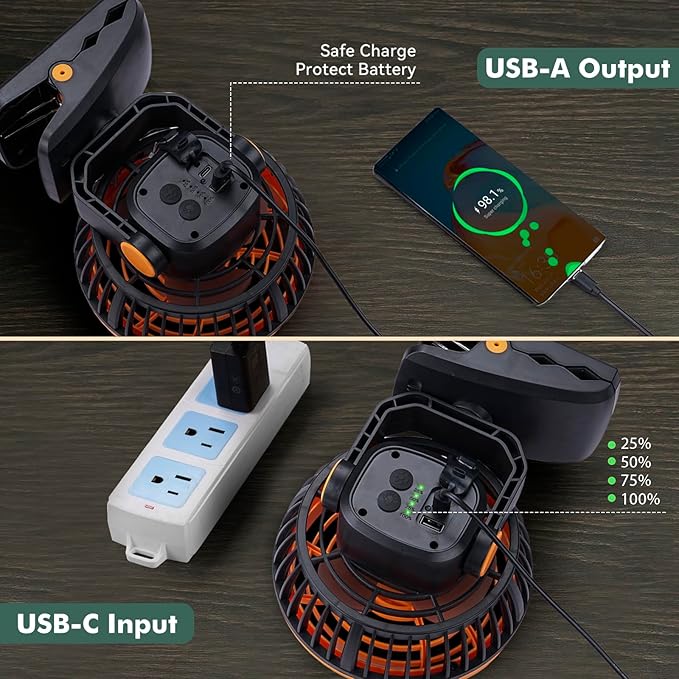 Durapower Clip-on Camping Fan with LED Lantern, Magnetic Base & Hanging Hook – Ideal for Travel, Tent, RV, Picnic, Treadmill, Stroller, Golf Cart & Home