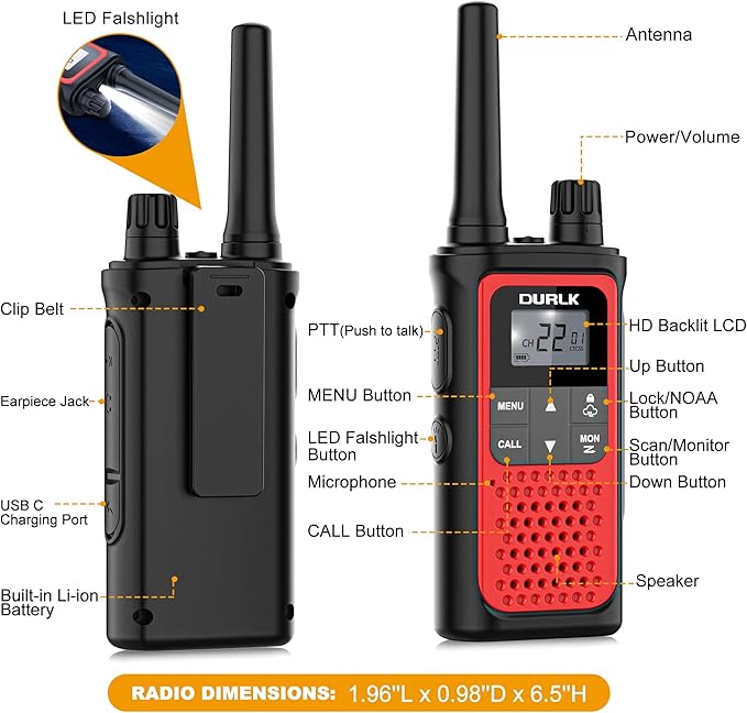 Walkie Talkies Long Range for Adults - Rechargeable Walkie Talkies 2 Way Radios 22 FRS Channels with 1800mAh Li-ion Battery, NOAA Weather Radio, VOX, LED Flashlight for Camping Hiking Cruises (3 Pack)