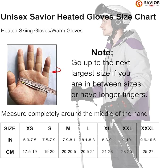 SAVIOR HEAT Heated Gloves Electric Rechargeable Battery Men Women 7.4V Heating Gloves Ski Motorcycle Work Snowboarding Hunting Hiking Camping Walking Arthritis Hands