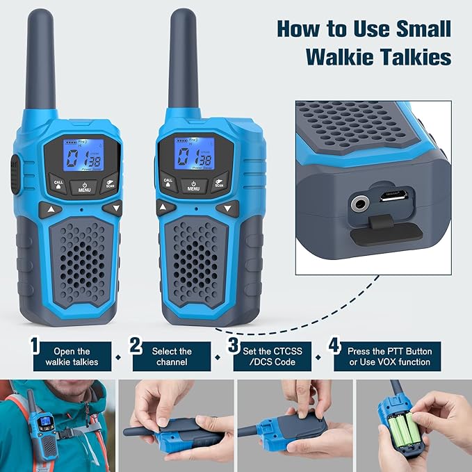 Rechargeable Walkie Talkies for Adults Two Way Radios for Outdoors USB Rechargeable Long Range 22 Channel Adapter, Charger, Battery Included with NOAA & Weather Alerts