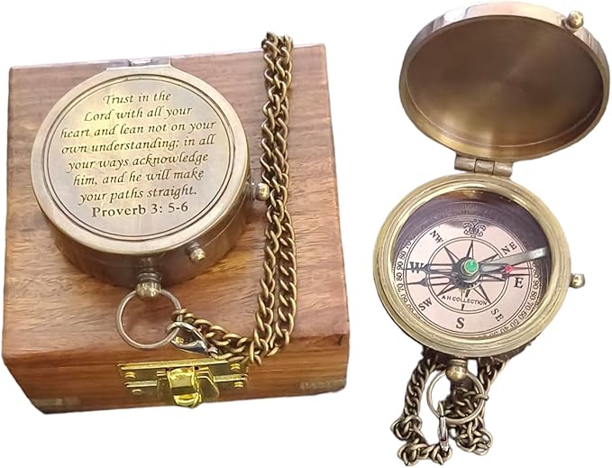 Trust in The Lord -Proverbs 3: 5-6 Quote Engraved Compass, Gifts Compass, 2025 Graduation Day Gifts- Baptism Gifts Compasses for Women Mens Boy Girls, Inspirational Christian Religious Gifts