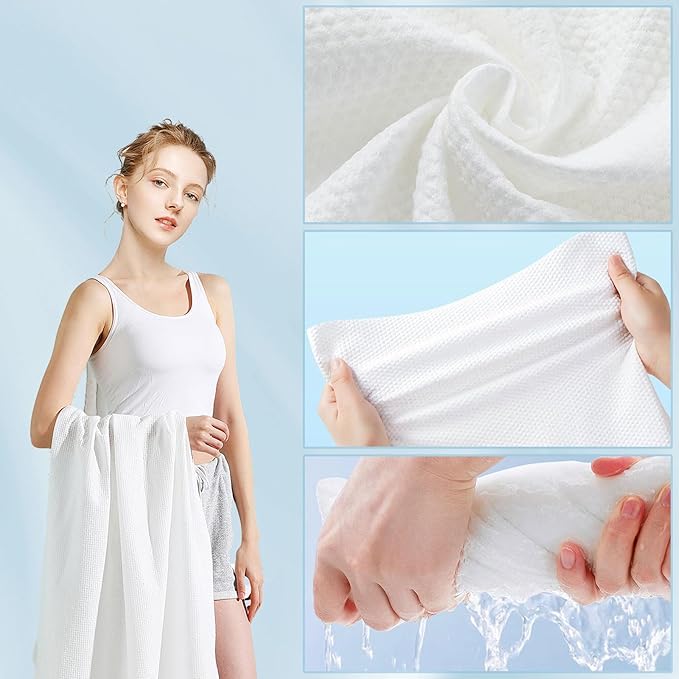 Disposable Bath Towels, 27.6 Inches X 55.1 Inches White Disposable Towels, Individually Packaged, Soft and Comfortable, Suitable for Travel, Swimming, Hotel, Camping (PACK-10)