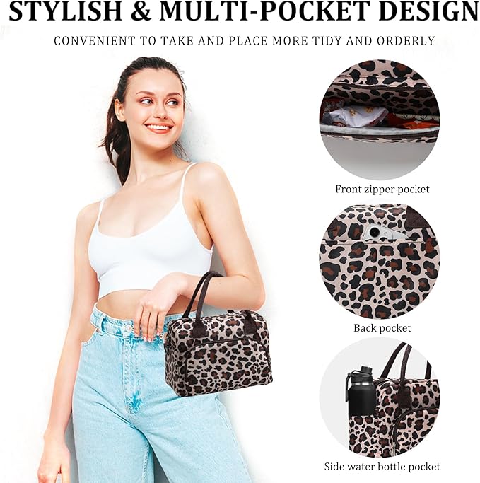 Lunch Bag for Women Men Large Insulated Reusable Lunch Box Girls Leopard Water Resistant Portable Cooler Tote Bag for Work Picnic