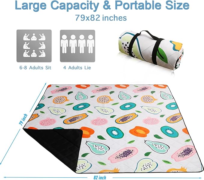 Picnic Blanket Extra Large(79" x 82"), 3-Layer Thickening Camping Blanket, Machine Washable Outdoor Blanket, Wear-Resistant, Soft and Comfortable, Sandproof Beach Mat for Beach, Park, Lawn